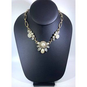 Necklace Rhinestones Cabochons Faux Pearl Brass Statement Bib